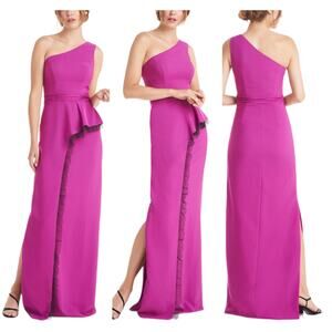 JS Collections NWT Haley A-Line Stretch Crepe One Shoulder Gown Size 2 Lace Trim